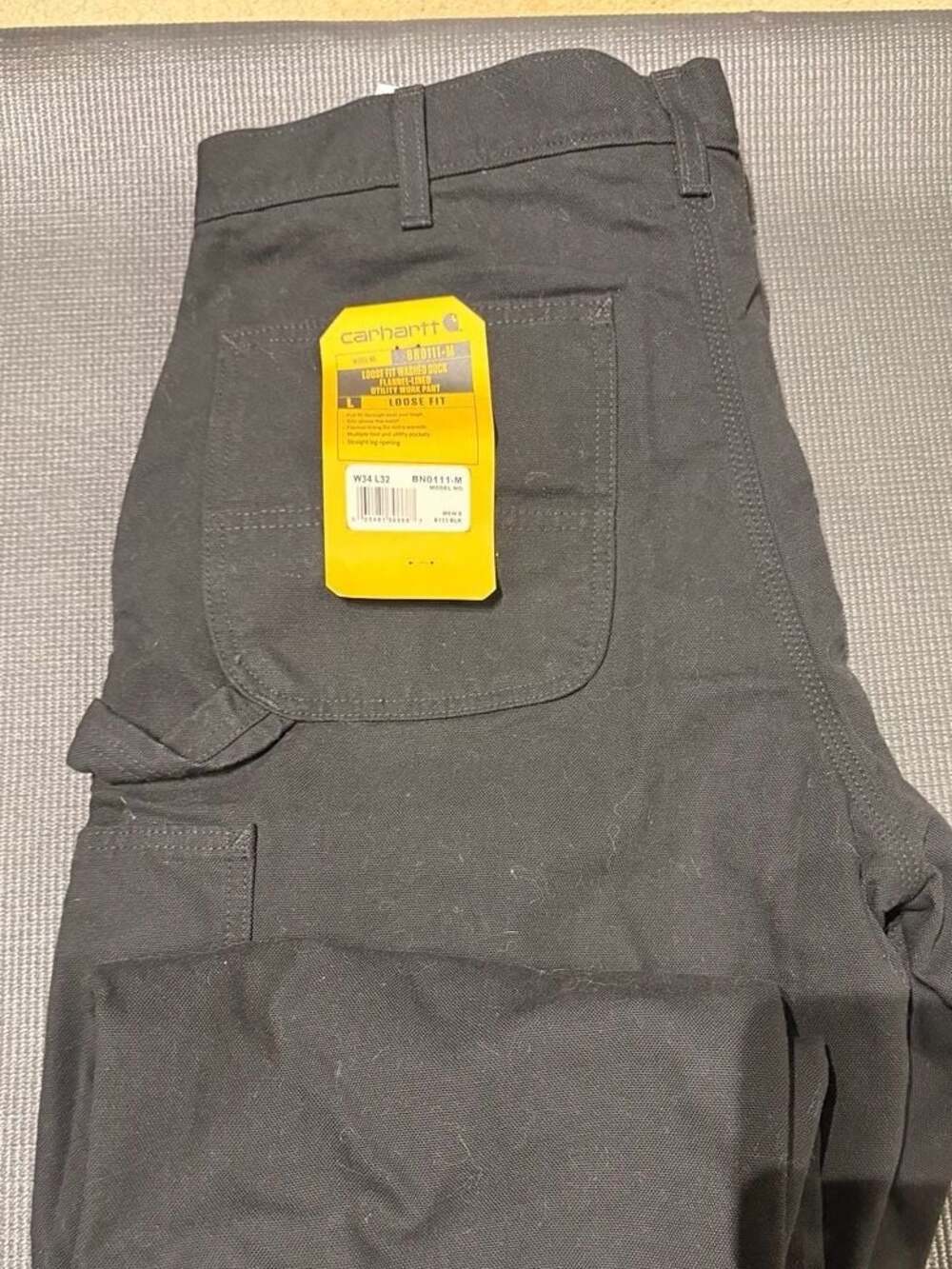 Carhartt BN0111-M Loose Fit Duck Flannel-Lined Utility Work Pant Black W34 L32